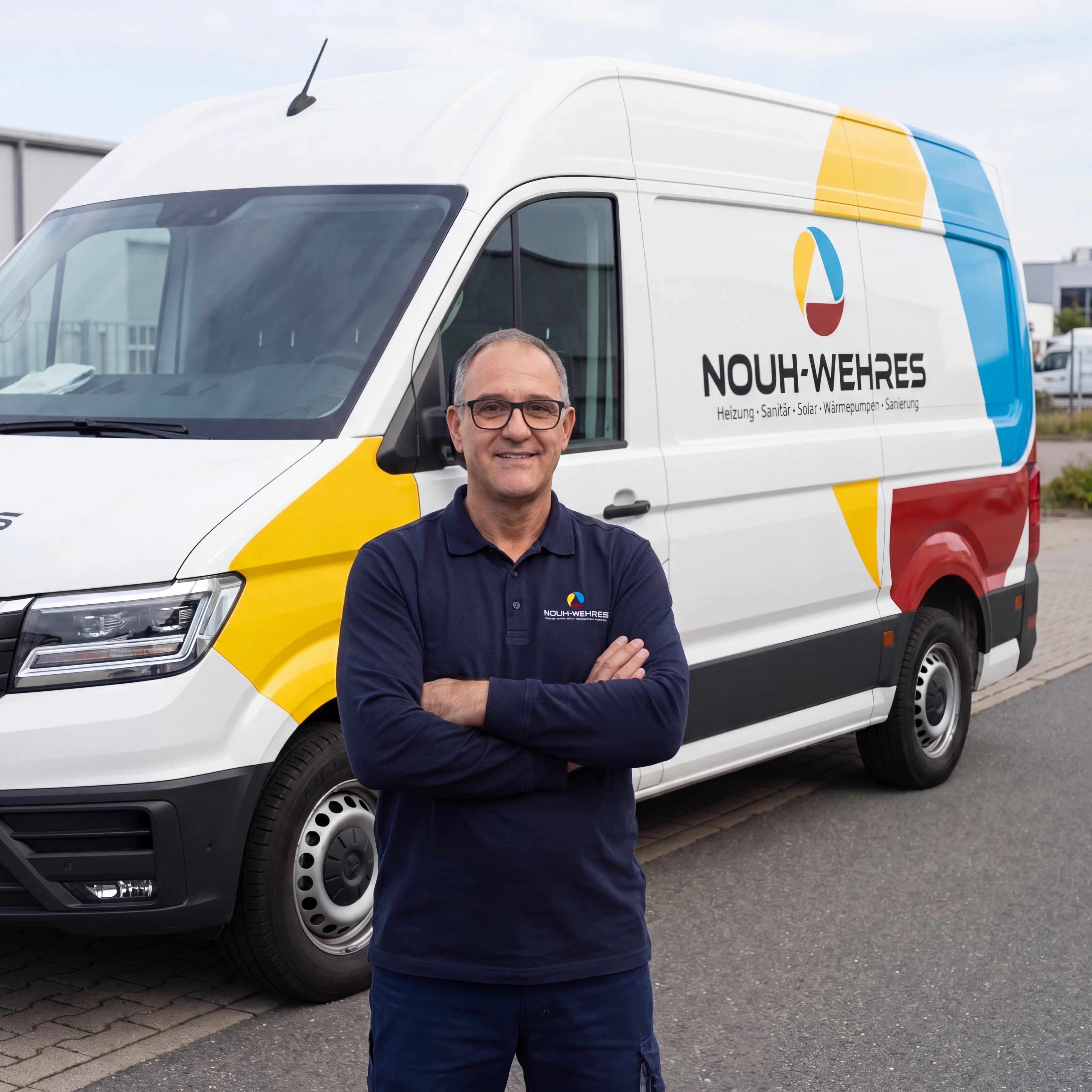 NOUH-WEHRES Team vor dem Firmenfahrzeug
